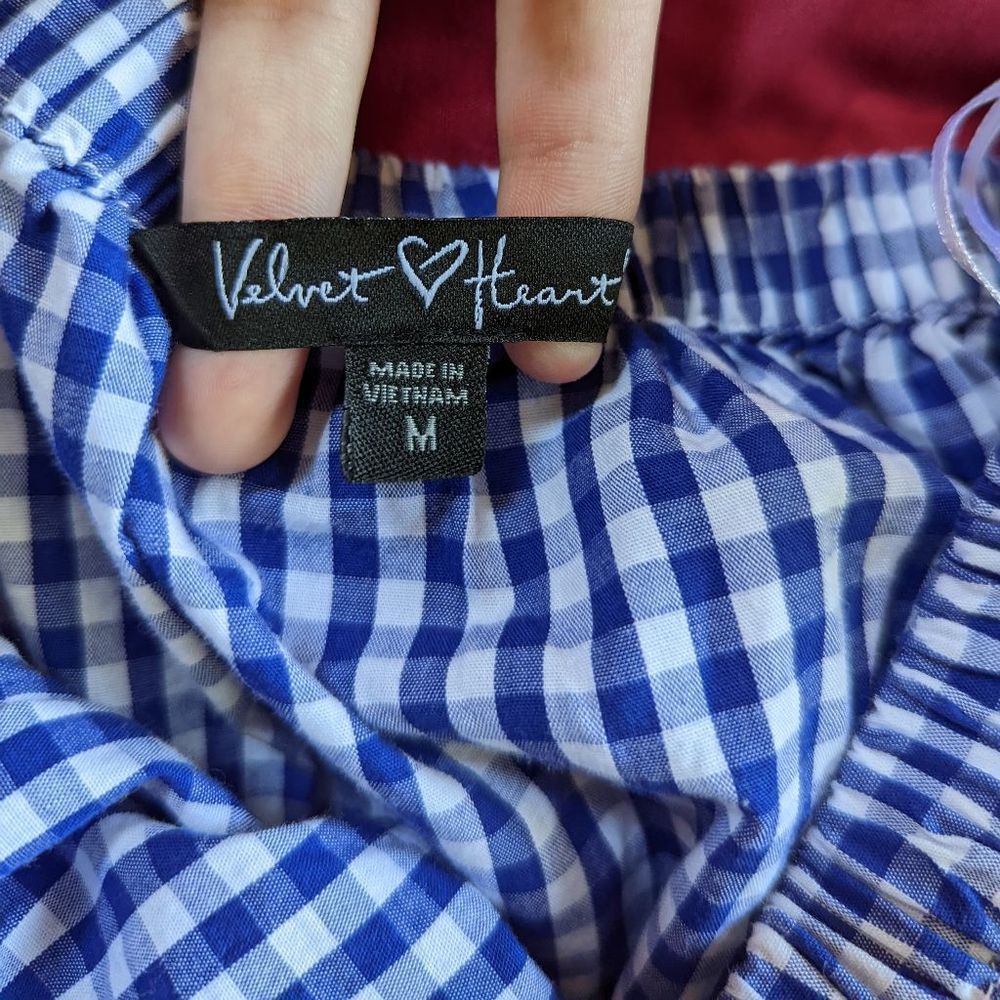 Velvet Heart Gingham Off the Shoulder Top Size Medium - Picture 3 of 6